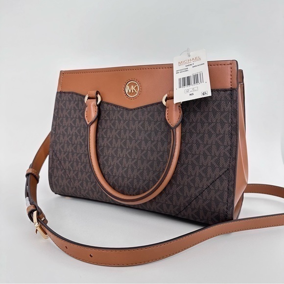 Michael Kors Everly Medium Satchel Crossbody Bag Brown Acorn Designer Purse